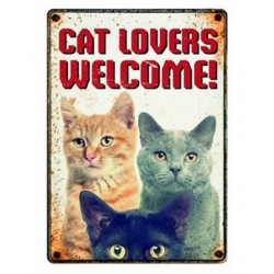 Plenty Gifts Waakbord Blik Cat Lovers Welcome 15X21 CM